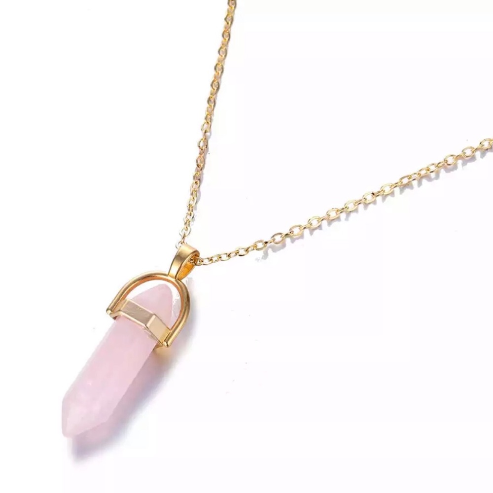 Gold Necklace with Pink Opal Stone Pendant